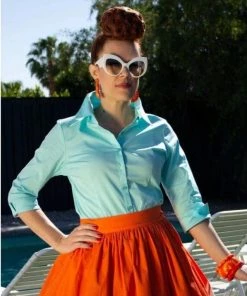 The Oblong Box Shop TOBS Quintessential Pinup Blouse In Mint Women's Apparel