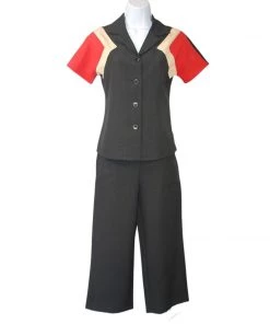 Star Struck 40s Tri-Tone Short Sleeve Work Blouse In Black & Red Women's Apparel