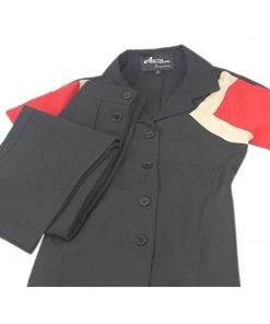 Star Struck 40s Tri-Tone Short Sleeve Work Blouse In Black & Red Women's Apparel