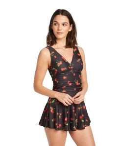Glitz Glam And Rebellion Marilyn Swimdress In Big Cherries Print