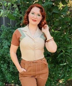 Star Struck Clothing 40s Tri-Tone Work Blouse In Tan