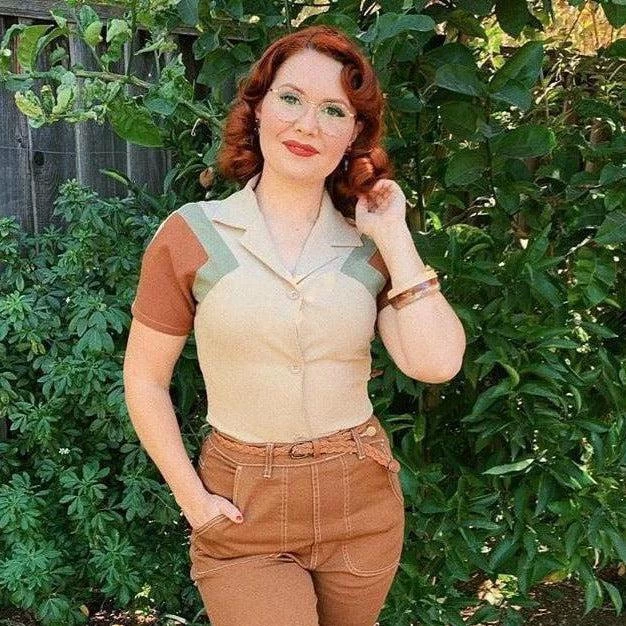 Star Struck Clothing 40s Tri-Tone Work Blouse In Tan 4 Star Struck Clothing 40s Tri-Tone Work Blouse In Tan