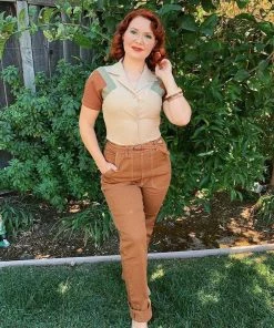 Women's Apparel Star Struck Clothing 50s Button Jeans In Brown