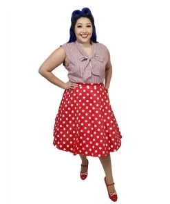 Retrolicious Red Checkered Bow Top Women's Apparel