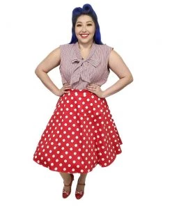 Retrolicious Red Checkered Bow Top Women's Apparel