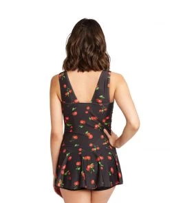 Glitz Glam And Rebellion Marilyn Swimdress In Big Cherries Print