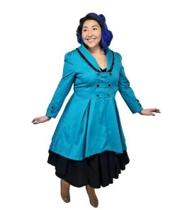 ChicStar Lace Trim Swing Coat In Turquoise Women's Apparel