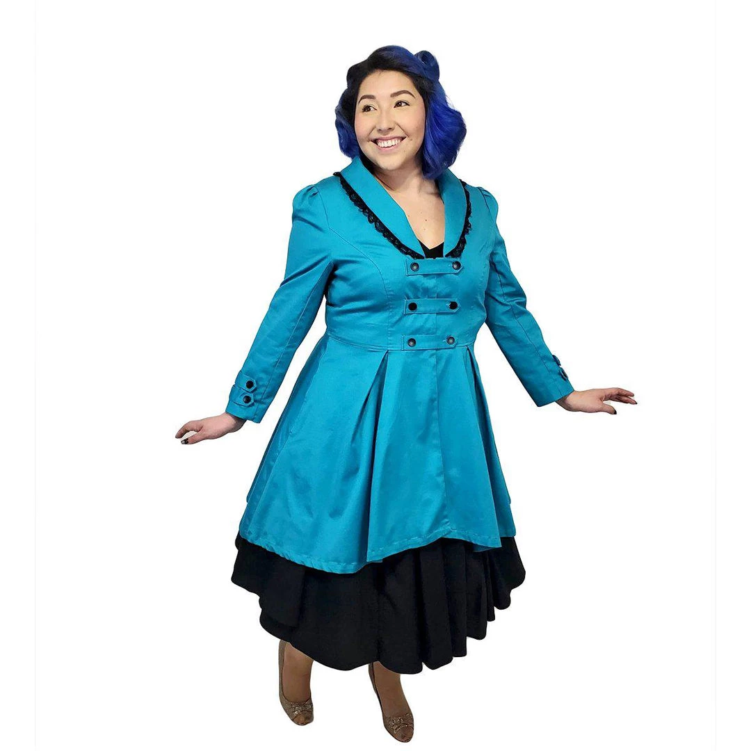 ChicStar Lace Trim Swing Coat In Turquoise Women's Apparel 3 ChicStar Lace Trim Swing Coat In Turquoise Women's Apparel