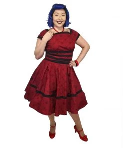 ChicStar Kara Floral Swing Dress In Dark Red Women's Apparel