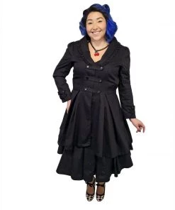 ChicStar Lace Trim Swing Coat In Black Women's Apparel