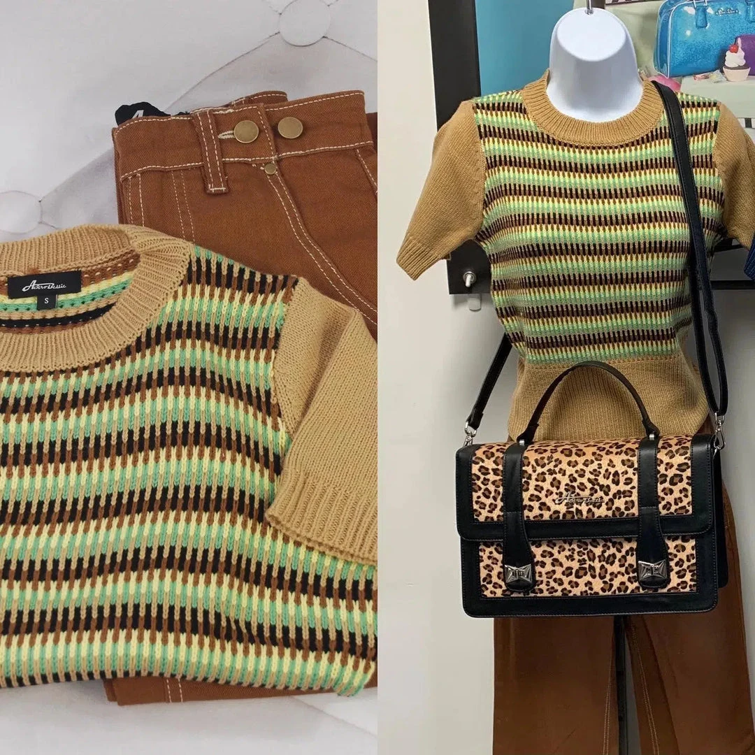 Women's Apparel Star Struck Clothing 40s Short Sleeve Sweater In Tan 4 Women's Apparel Star Struck Clothing 40s Short Sleeve Sweater In Tan