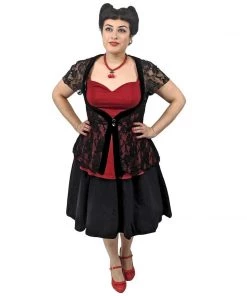 ChicStar Sweetheart Lace Overlay Top In Black & Red Women's Apparel