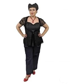 ChicStar Sweetheart Lace Overlay Top In Black