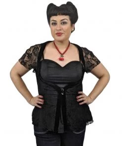 ChicStar Sweetheart Lace Overlay Top In Black