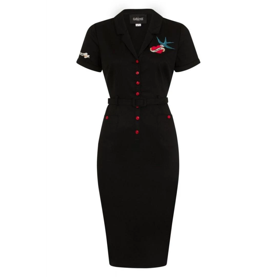 Collectif Caterina Cherry Love Pencil Dress Women's Apparel 6 Collectif Caterina Cherry Love Pencil Dress Women's Apparel