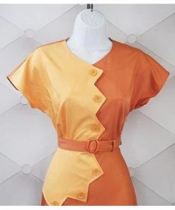 Women's Apparel Star Struck Clothing Sawtooth Color Block Dress In Peach And Copper