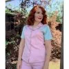 Star Struck 40s Tri-Tone Short Sleeve Work Blouse In Rose Pink Women's Apparel