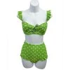 Glitz Glam And Rebellion Ruffled Polkadot 2 Piece Swimsuit In Lime Green