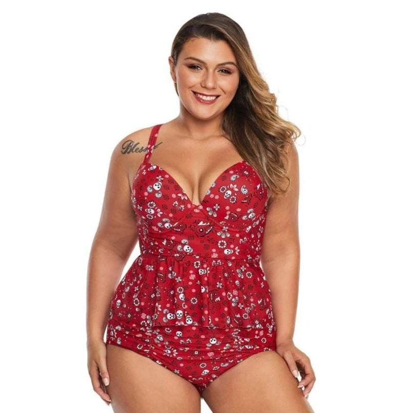 Glitz Glam And Rebellion Bandana And Skulls Two Piece Swimsuit In Red Women's Apparel 6 Glitz Glam And Rebellion Bandana And Skulls Two Piece Swimsuit In Red Women's Apparel
