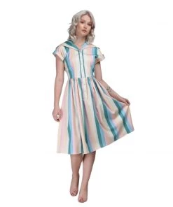 Collectif Judy Teacup Stripe Swing Dress Women's Apparel