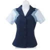 Star Struck 40s Tri-Tone Short Sleeve Work Blouse In Navy