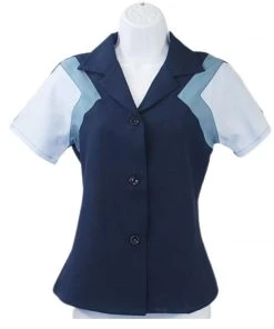 Star Struck 40s Tri-Tone Short Sleeve Work Blouse In Navy