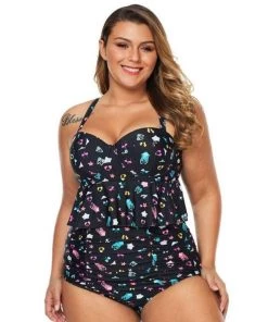 Glitz Glam And Rebellion Summertime Print Two Piece Swimsuit In Black