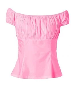 Glitz Glam And Rebellion Pinup Peasant Top In Solid Pink Women's Apparel