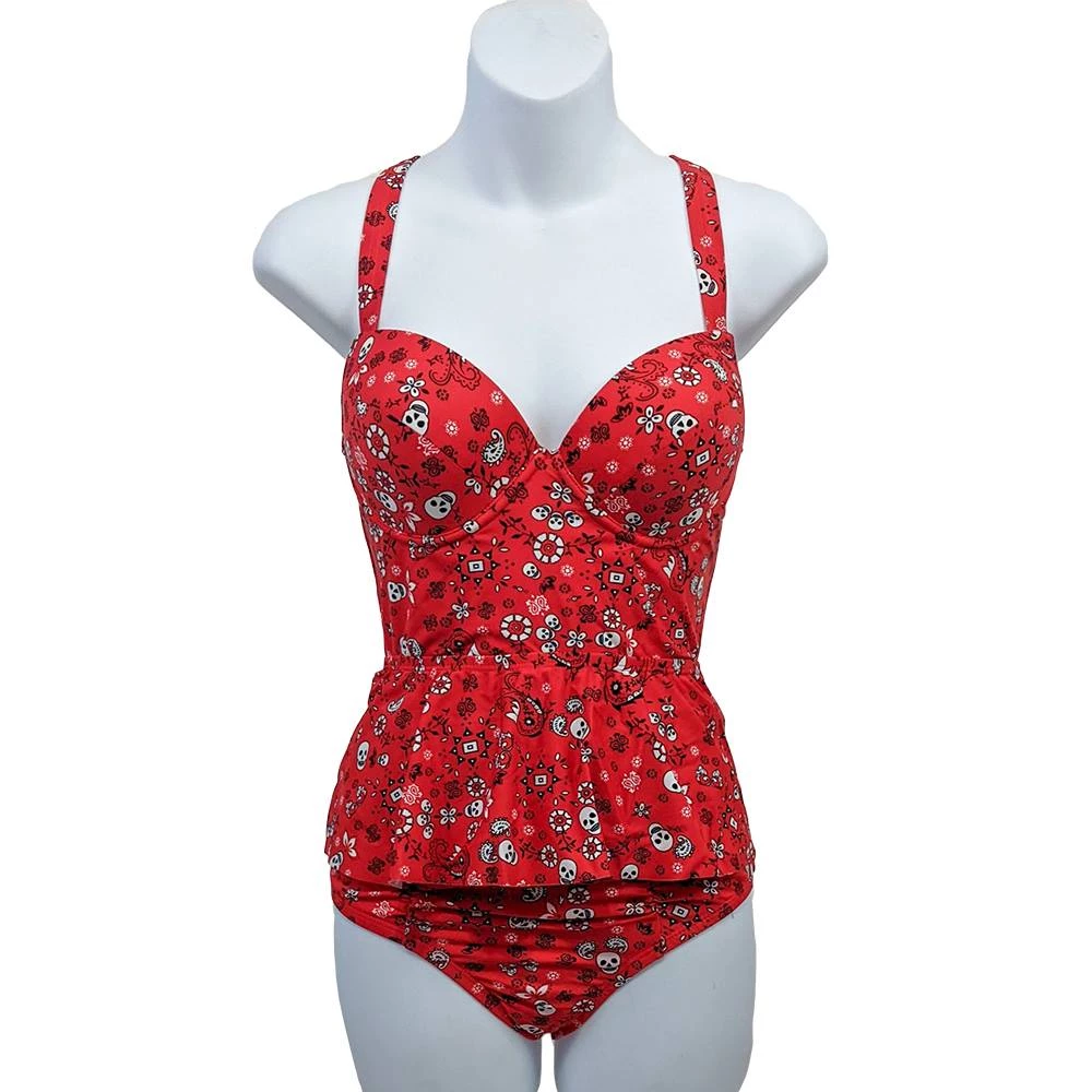 Glitz Glam And Rebellion Bandana And Skulls Two Piece Swimsuit In Red Women's Apparel 5 Glitz Glam And Rebellion Bandana And Skulls Two Piece Swimsuit In Red Women's Apparel