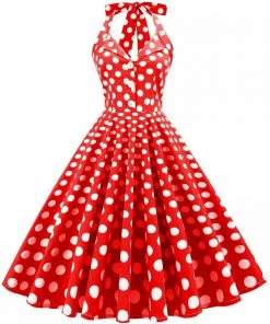 Glitz Glam And Rebellion Women's Apparel Red And White Polkadot Swing Dress