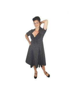 ChicStar Retro Tammy Swing Dress In Black & White Polka Dot