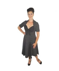 ChicStar Retro Tammy Swing Dress In Black & White Polka Dot