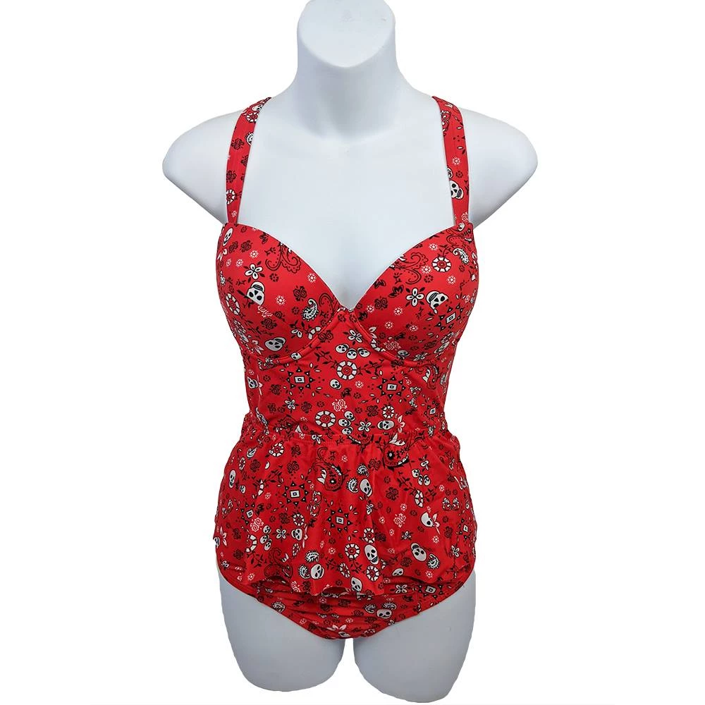 Glitz Glam And Rebellion Bandana And Skulls Two Piece Swimsuit In Red Women's Apparel 4 Glitz Glam And Rebellion Bandana And Skulls Two Piece Swimsuit In Red Women's Apparel
