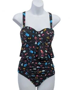 Glitz Glam And Rebellion Summertime Print Two Piece Swimsuit In Black