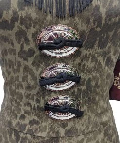 Women's Apparel Switchblade Stiletto Dolly Concho Fringe Dress In Green Leopard