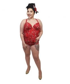 Glitz Glam And Rebellion Bandana And Skulls Two Piece Swimsuit In Red Women's Apparel