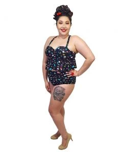 Glitz Glam And Rebellion Summertime Print Two Piece Swimsuit In Black