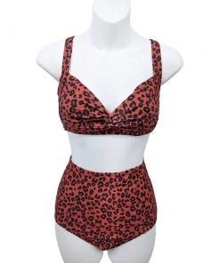 Glitz Glam And Rebellion Retro High-Waisted Bikini In Red Leopard Print Women's Apparel