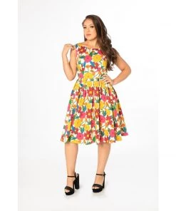Miss Lulo Lily Swing Dress In 60s Floral Print Women's Apparel
