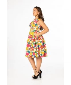 Miss Lulo Lily Swing Dress In 60s Floral Print Women's Apparel