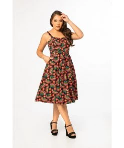 Miss Lulo Lori Swing Dress In Rainbows Print