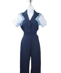 Star Struck 40s Tri-Tone Short Sleeve Work Blouse In Navy