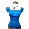 Glitz Glam And Rebellion Pinup Peasant Top In Solid Turquoise Blue