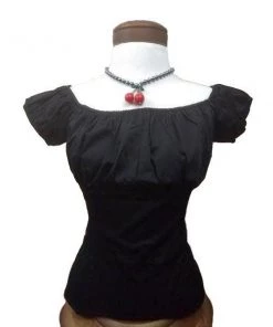 Glitz Glam And Rebellion Women's Apparel Pinup Peasant Top In Solid Black