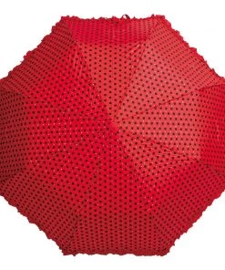 Soake Folding Umbrella In Red With Black Polka Dots. With Frills And Sparkles