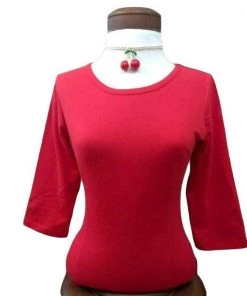 Glitz Glam And Rebellion Women's Apparel Pin Up Top In Solid Red