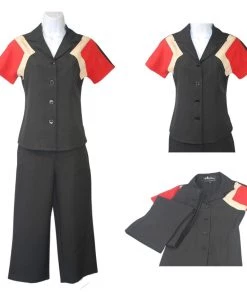 Star Struck 40s Tri-Tone Short Sleeve Work Blouse In Black & Red Women's Apparel