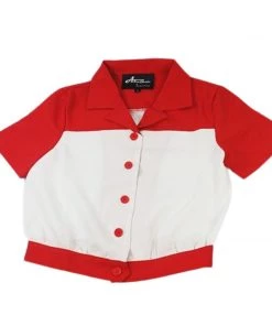 Star Struck Clothing 40s Two-Tone Work Blouse In Red & White