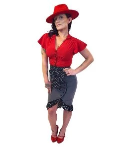 ChicStar Rockabilly Polka Dot Wiggle Skirt In Grey Women's Apparel