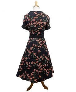 ChicStar 40's Split Neck Floral Swing Dress In Black Women's Apparel